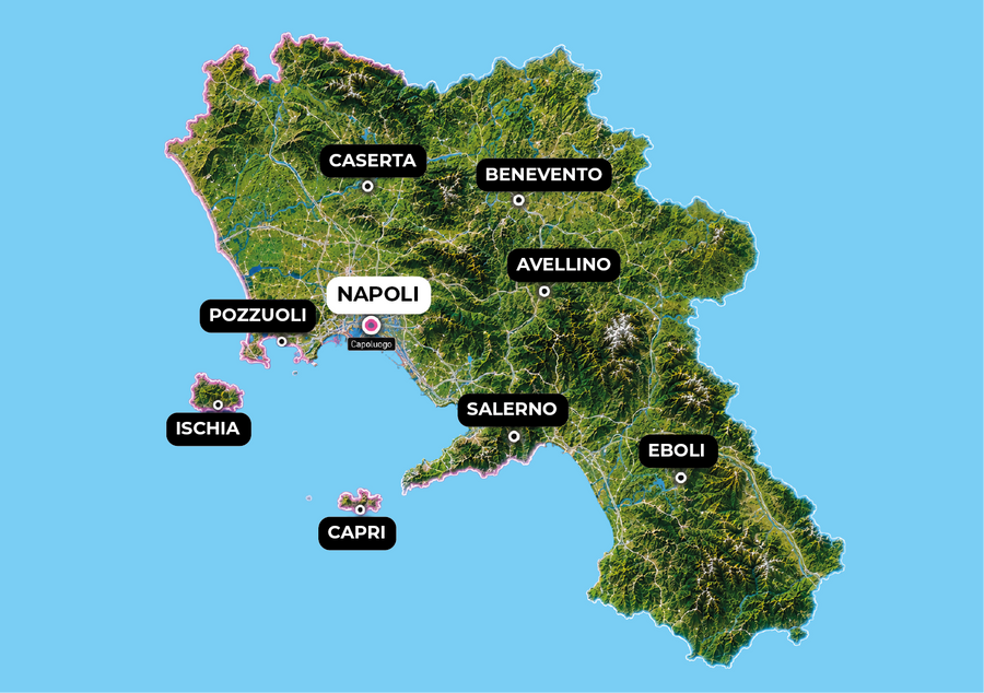 Cartina della Campania - copertura stampa DTF Napoli