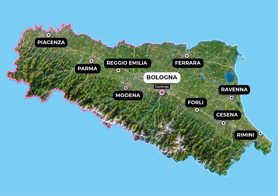 Cartina dell’Emilia-Romagna - copertura stampa DTF Bologna